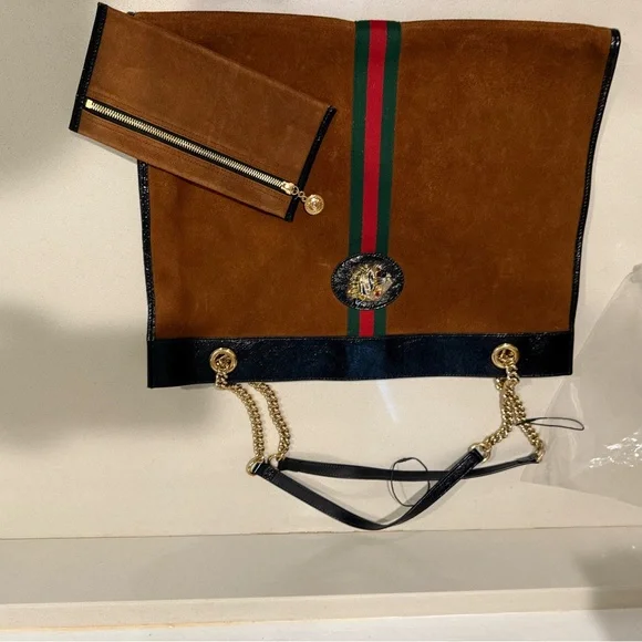 Gucci rajah brown suede tote large - Picture 4 of 14